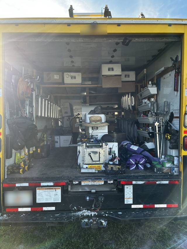 The back of our truck, stocked with tools and materials
